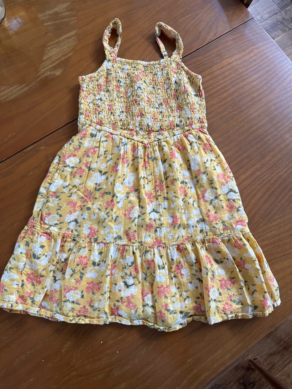 abercrombie kids Yellow Floral Smocked Sundress with Pink & White Blooms